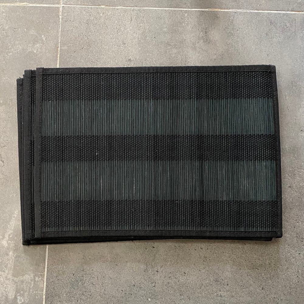 Set of 5 Black Woven Placemats Reed and Cord On‎ Fabric Backing